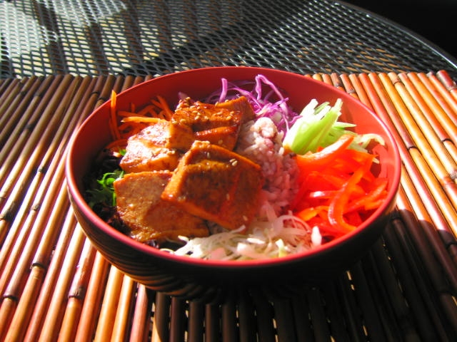 Mixmix Bibimbap bowl with julienned vegetables at Koriente