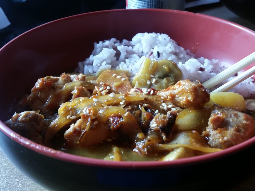 Koriente gourmet vegetarian curry on steamed rice
