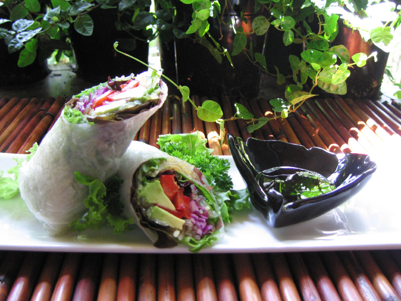 Vegan summer rolls with avocado and green papaya